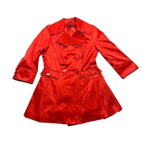 Bebe Red Trench Coat Satin 3/4 Sleeve Kate Middleton Quiet Luxury Old Money S
